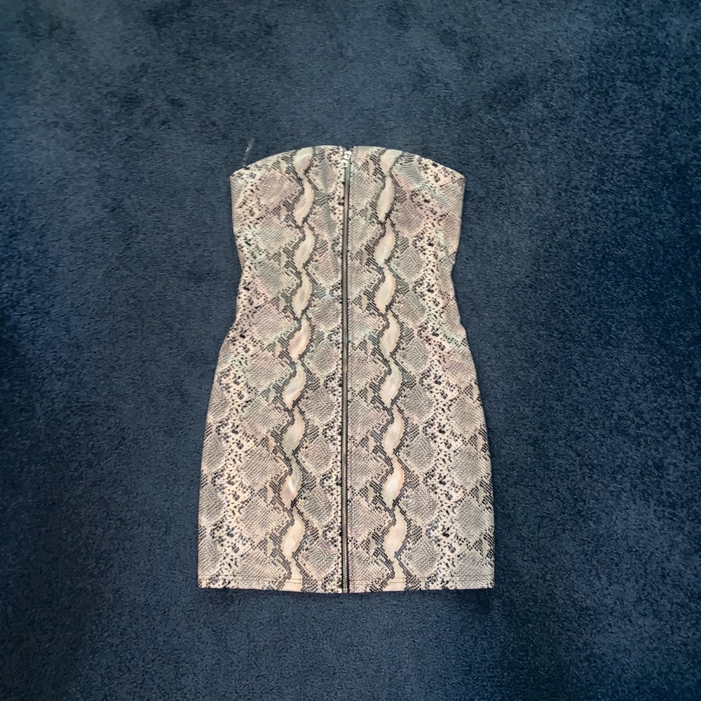 I AM GIA STRAPLESS SNAKESKIN DRESS